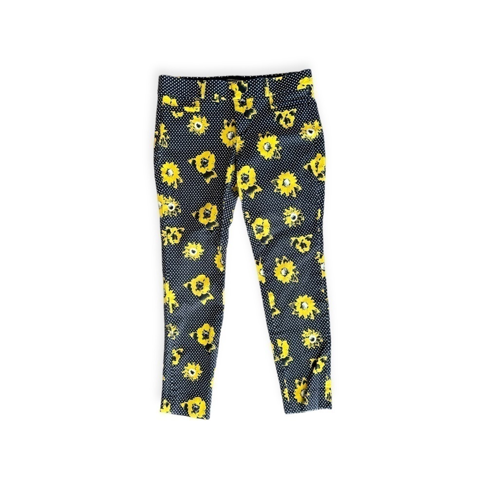 Banana Republic pants SLOAN polka dots yellow flowers 00 Petite XS